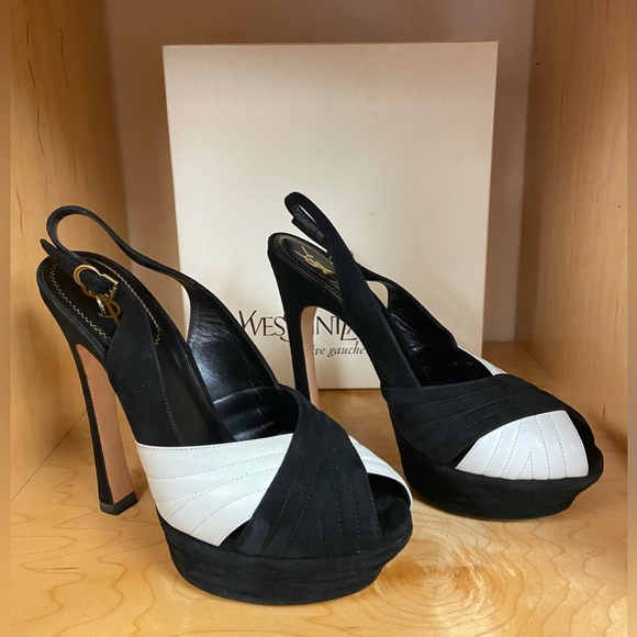 YSL YVES SAINT LAUREN WOMEN LEATHER HEELS/ SHOES MADE IN ITALY SIZE 41 - Picture 2 of 7